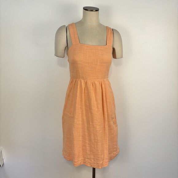 Anthropologie Size 4 Meadow Rue Ingalls Front Tie Apron Dress Pockets Orange - Picture 3 of 11